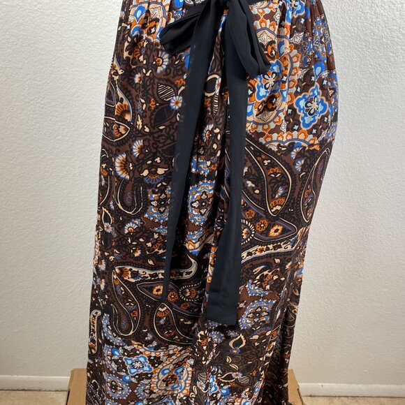 Bisou Bisou Michelle Bohbot Dress Babydoll Halter Maxi Brown Sz 8 Resort Boho - Picture 9 of 13